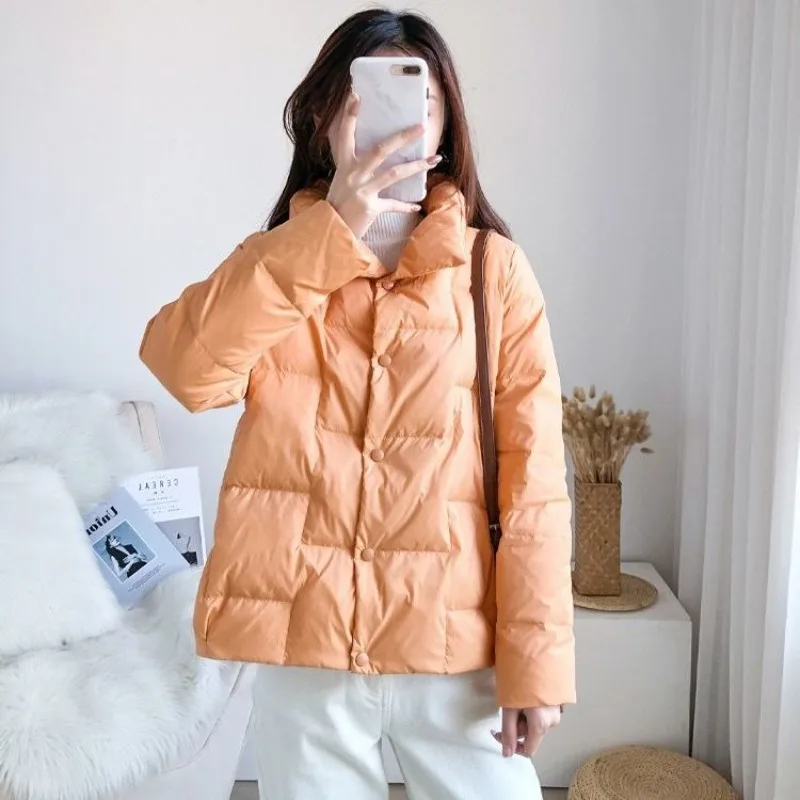 

2023 New Women White Duck Down Jacket Winter Coat Female Short-Length Frivolous Parkas Hin Thin Outwear Loose Overcoat