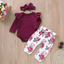  0-24M Newborn Infant Baby Girls Ruffle T-Shirt Romper Tops Leggings Pant Outfits Clothes Set Long Sleeve Fall Winter Clothing 