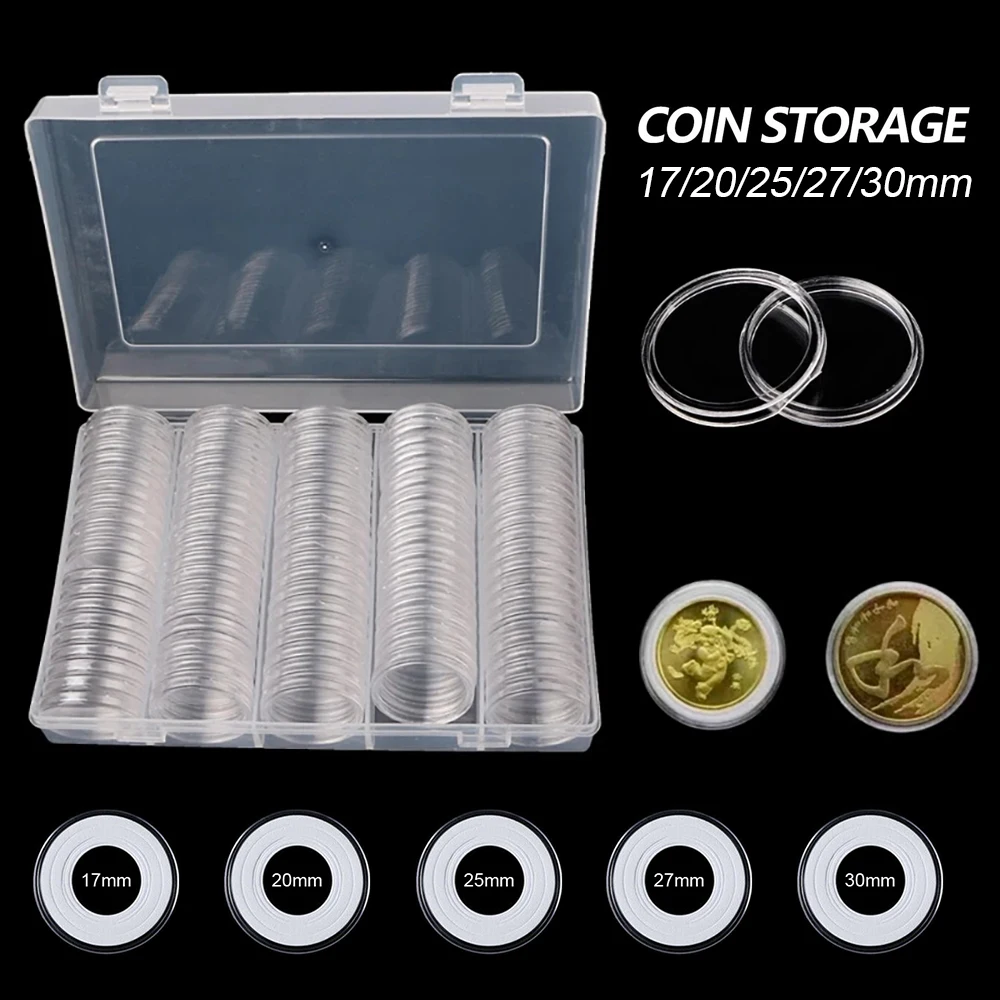 100Pcs Coin Cases Capsules Holder Plastic Clear Round Big Storage Box 30mm Kits