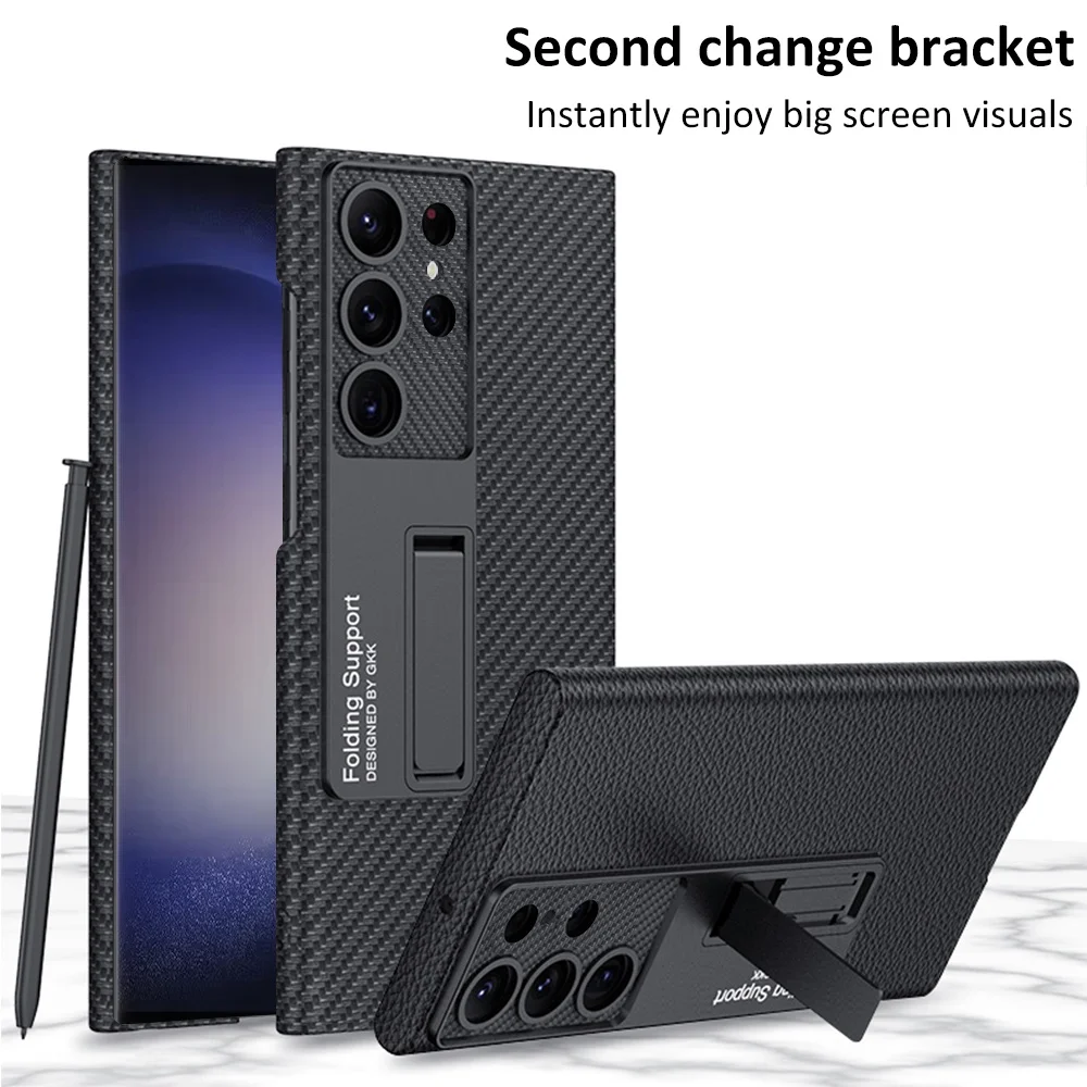 Luxury Curved All-cover Leather Case For Samsung Galaxy S24 Ultra S24 Plus 5G Mechanical Shift Bracket Protection Cover