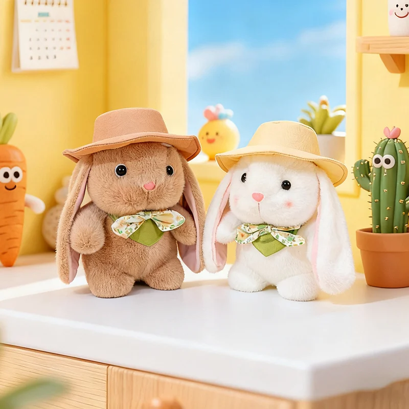 Beautiful Pastoral Bunny Plush Toys Fluffy Cozy Cartoon Sun Hat Little Rabbit Doll Gentle Children Companion Lovely Xmas Gift