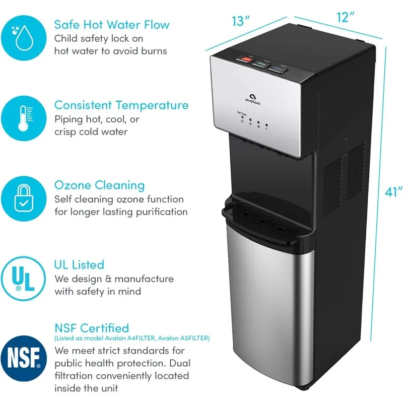 Avalon Self Cleaning Bottleless Water Cooler Water Dispenser - 3 Temperature Settings - Hot Cold & Room Water Durable Stainless 3