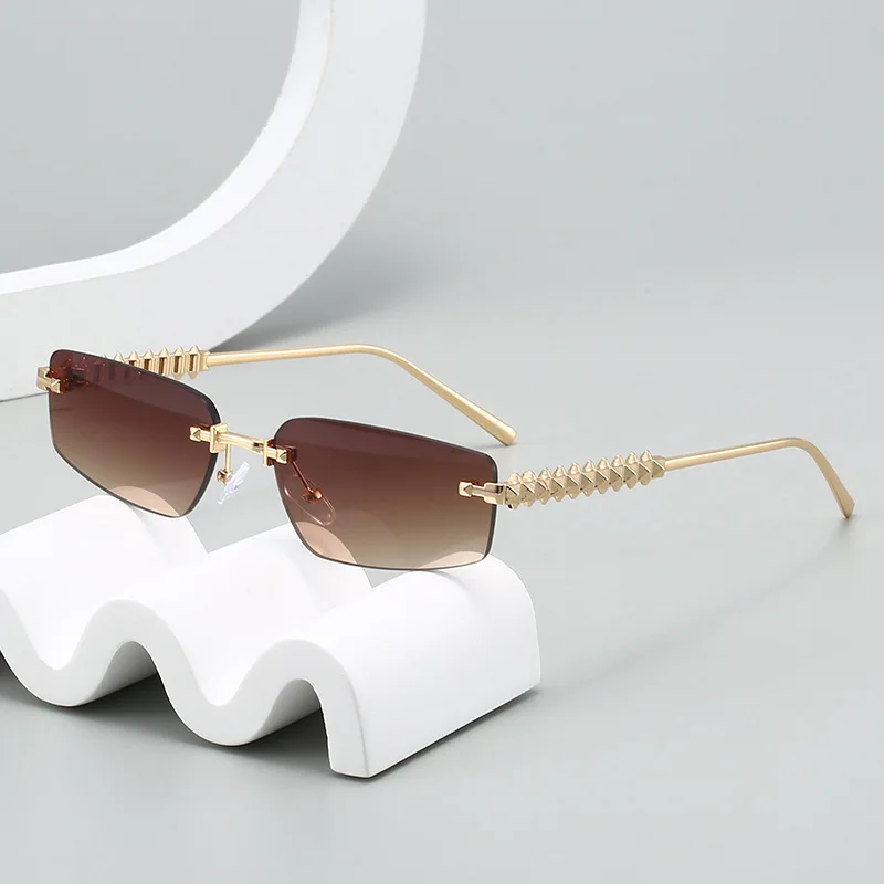 Rimless Square Frame Punk Style Color Lens Vintage Eyewear