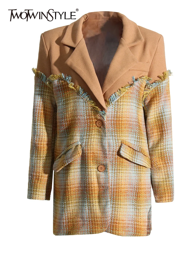 

Женский блейзер TWOTWINSTYLE, повседневный однобортный Блейзер в стиле пэчворк с длинным рукавом, 2022