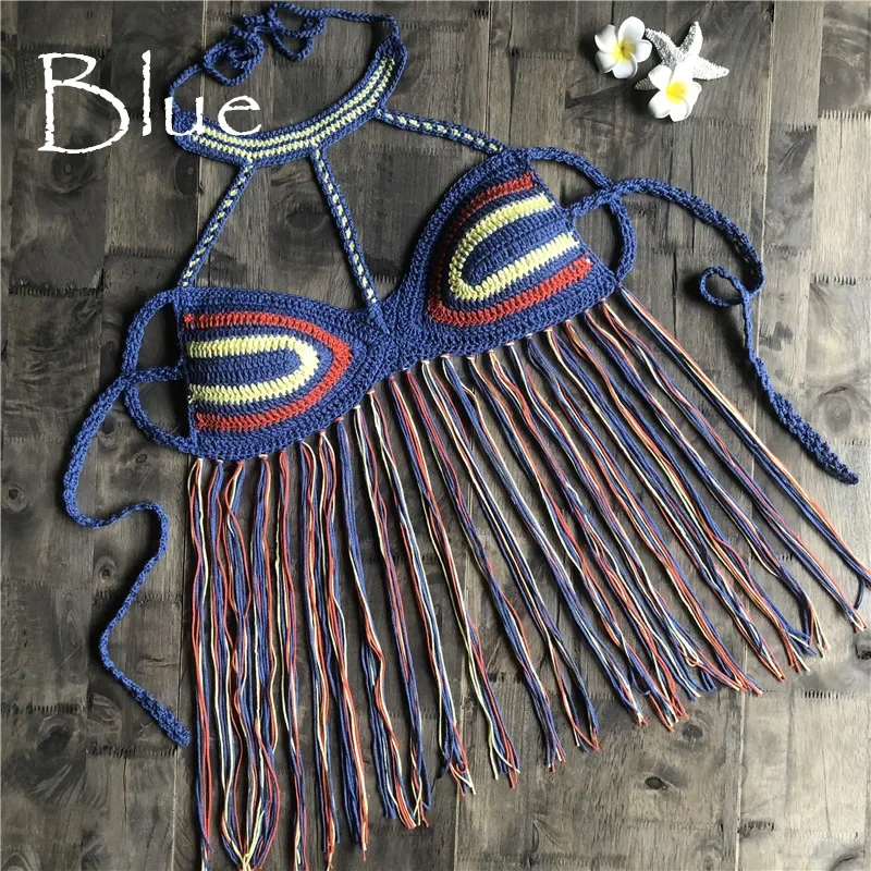 European and American Trendy Fringed Bikini Tops Handmade Crocheted Sexy INS Online Celebrity Explosions Beach Hollow Swimsuit.
