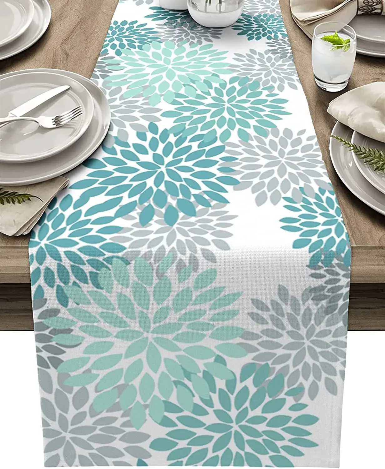 Colorful Dahila Flower Linen Table Runners Kitchen Table Decoration Washable Dining Table Runners Wedding Party Decorations