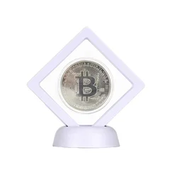 Silver Gold Plated Cryptocurrency Collectible Coin with Display Stand - Elegant Home and Office Decor Gift Set (Silver Coin White)