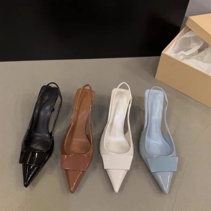 New Womens Leather Slippers High Heels Shoes Party Pumps Woman Summer Sandals Women High Heel Slingback Sandal Shoe 3