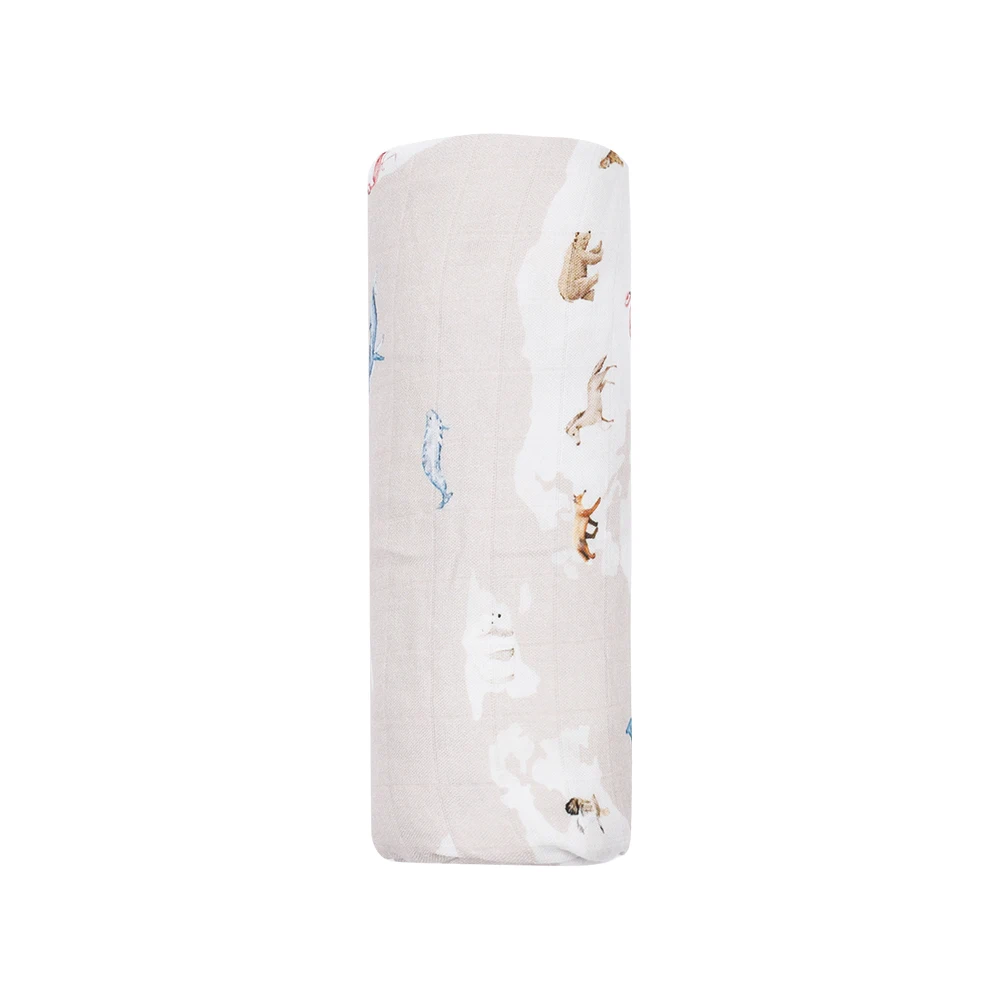 Cotton Muslin Blanket HappyFlute 110*120cm Cute Animal Print Super Skin-friendly Muslin Swaddle Sleeping Wrap Newborn Baby Blanket