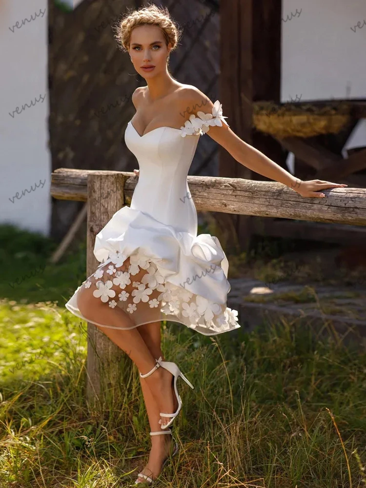 Pretty Wedding Dresses Elegant Bridal Gowns Knee-Length Robes For Formal Party Off The Shoulder Vestidos De Novia Customized 4