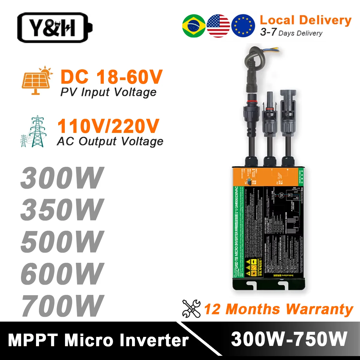 Inverter Solare Micro Grid Tie Y&H 700W - Da DC26-46V A AC230V, MPPT - Foto 10