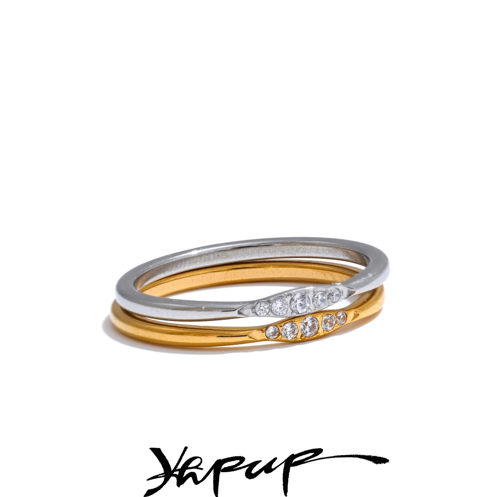 Yhpup Cubic Zirconia Geometric Thin Ring Casting Stainless Steel