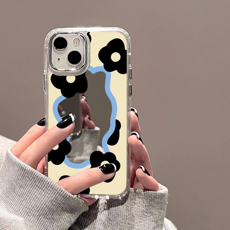 Floral Design Shockproof Makeup Mirror Phone Case - Soft TPU Silicone Cover