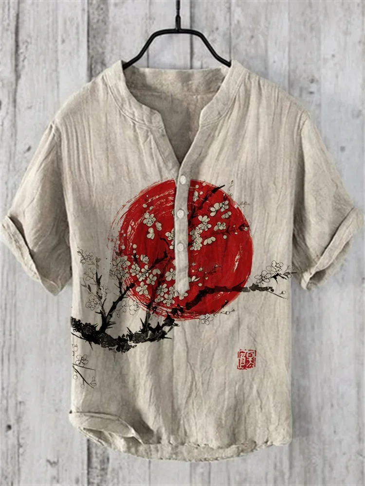Cardigan Men Clothes Offer Henry Shirt Mens Clothing Tops Japanese Vintage Clothes Short Sleeve Summer Men's