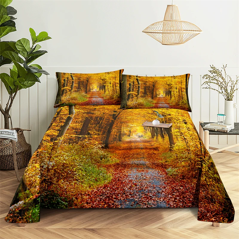 

Dense Forest 0.9/1.2/1.5/1.8/2.0m Digital Printing Polyester Bed Flat Sheet with Pillowcase Print Bedding Set