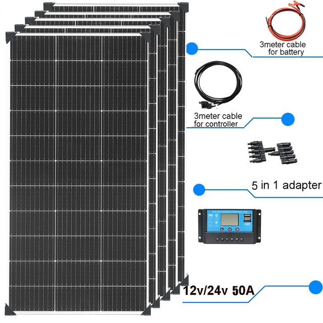 Chargeur de baie de Panneau Solaire 12V 120W |  panneaux solaires 240W | Panneau Monocristallin 360W | 480W | 600W | 720W | 1200W | kit panneau solaire charge RV bateau maison Solaire, Jardin, Camping-Car, Bateau et 1