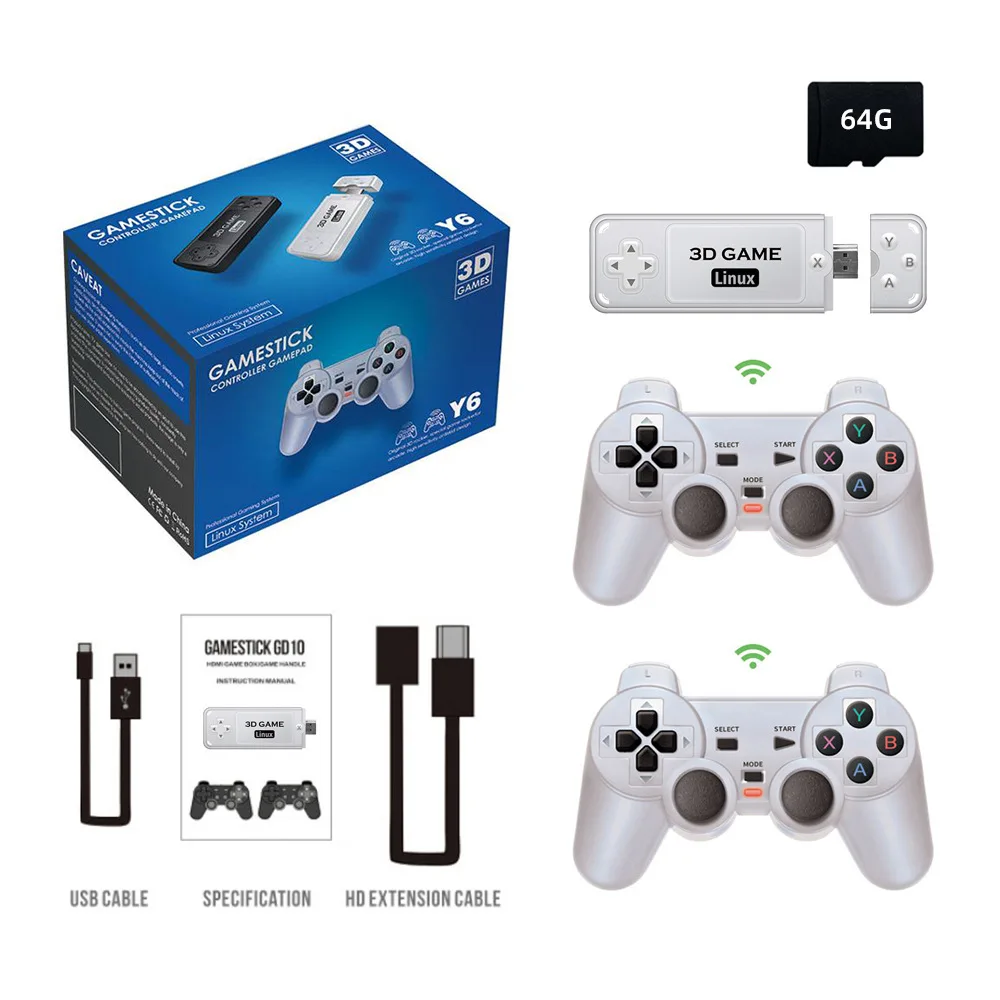 

Powkiddy Y6 2.4G Wireless Game Tv Stick Retro PS1 Family Portable Video Game Console 4K HD Support Multiplayer 10000 Games
