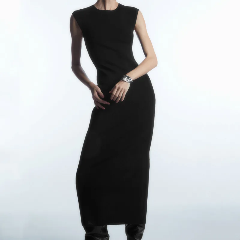 

Женское платье, новинка 2024, летнее однотонное облегающее повседневное длинное платье без рукавов с открытой спиной и круглым вырезом