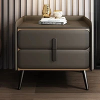 Table de chevet haut de gamme, meuble de luxe Simple en bois massif, meuble de maison en cuir, meuble de rangement moderne, chambre à coucher, planche de roche 5