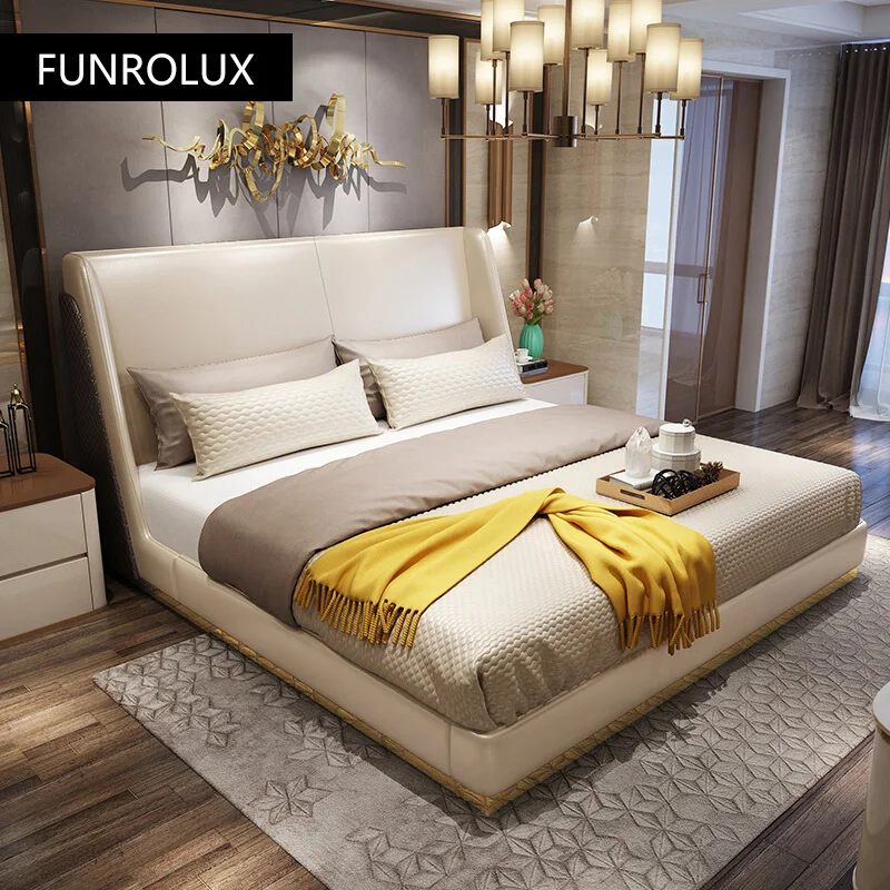 Modern leather bed simple double bedroom and household light luxury furniture hotel model room1.8M soft bed