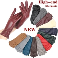 Gants en cuir plissés classiques femmes couleur gants en cuir véritable femmes en peau de mouton gants d'hiver en cuir véritable femmes-2081 3