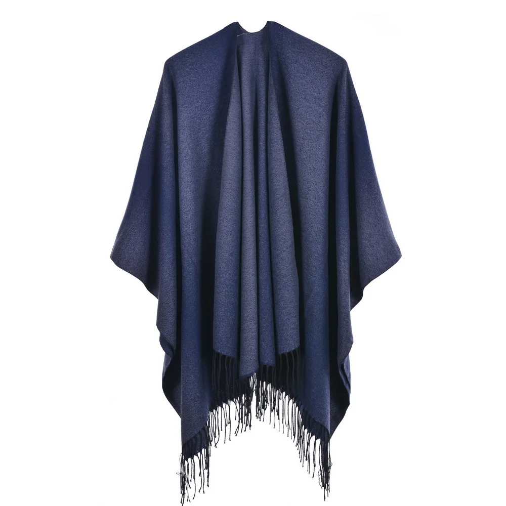 Autumn Winter Women's Jacquard Shawl European American Street Fashion Fork Thickened Cloak For Warmth Ponchos Capes Navy hot scarf women s winter new imitation cashmere student warmth soft scarf fashion versatile shawl outwear wholesale