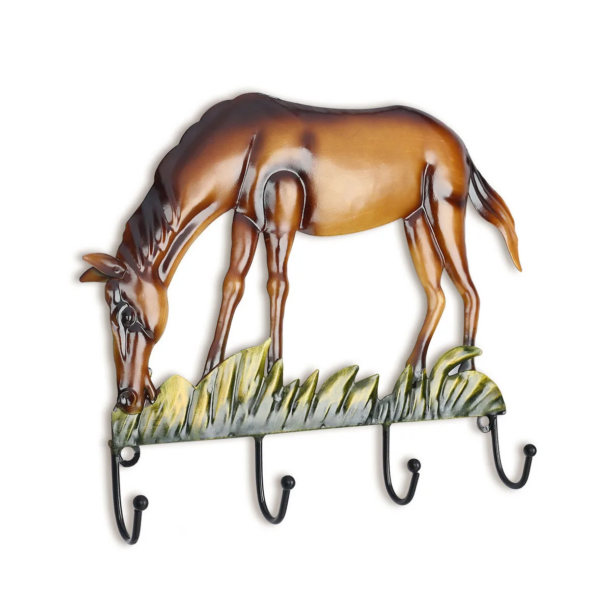 Tooarts Horse Wall Hook Decorative Iron Wall Hanger Wall Mounted Coat, Key, Hat Hook Vintage Design Hanger with 4 Hooks Screws