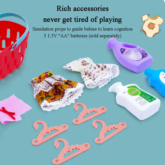 Children's pretend play house toy simulation electric rotatable washing machine light music toy set girl children's gift 3