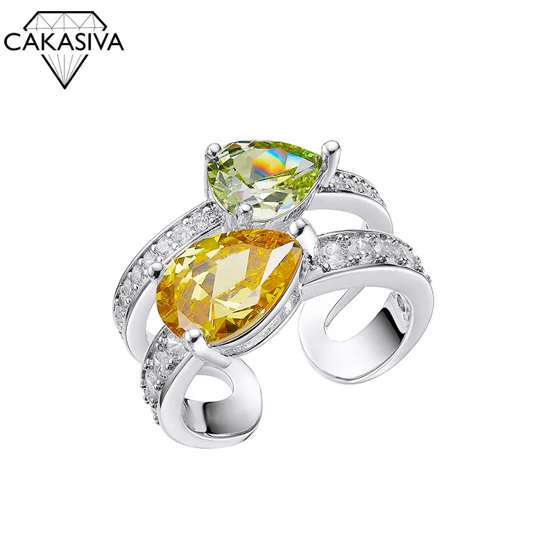 

Women's Fashion Personality Double Circle Row Diamond New Water Drop Color Zircon Open Ring Party Gift Jewelry Ring Wholesale