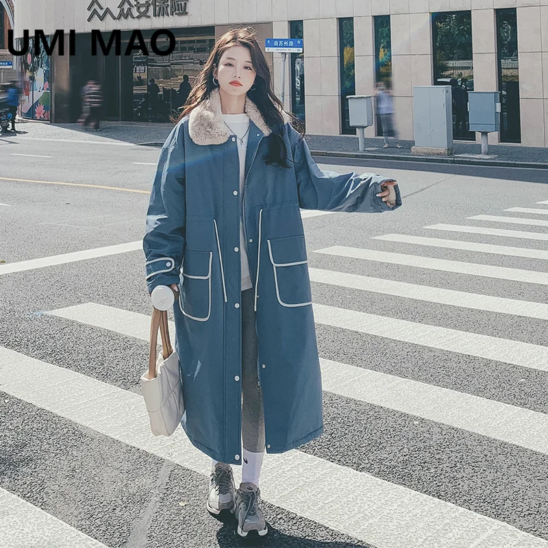 

UMI MAO Cotton Clothes Winter Jacket Harajuku Style Thickened Warm Rabbit Fur Inner Tank Style Overcoming Parka Coat Women