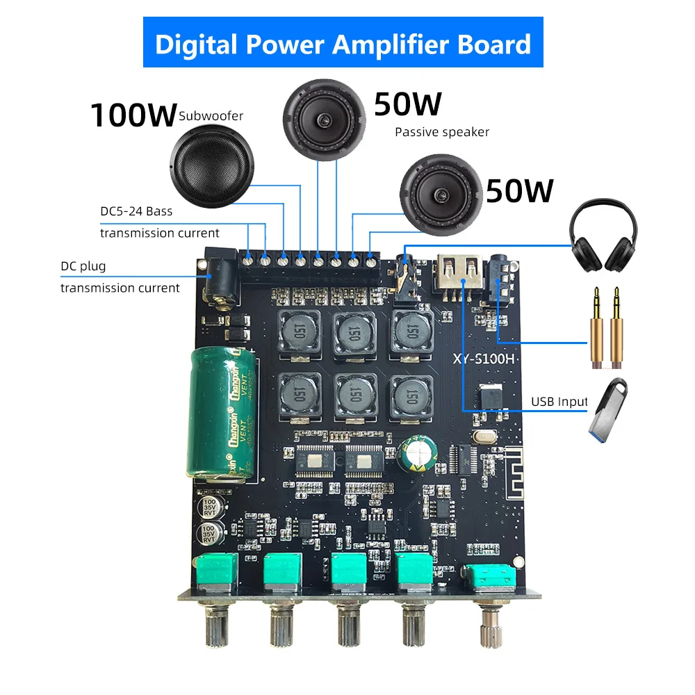 TPA3116D2 Bluetooth 5.0 2.1 Channel Power Audio Stereo 100W Subwoofer Amplifier Board Module High And Low Tone Subwoof tpa3116d2 bluetooth 5 0 2 1 channel power audio stereo 100w subwoofer amplifier board module high and low tone subwoof