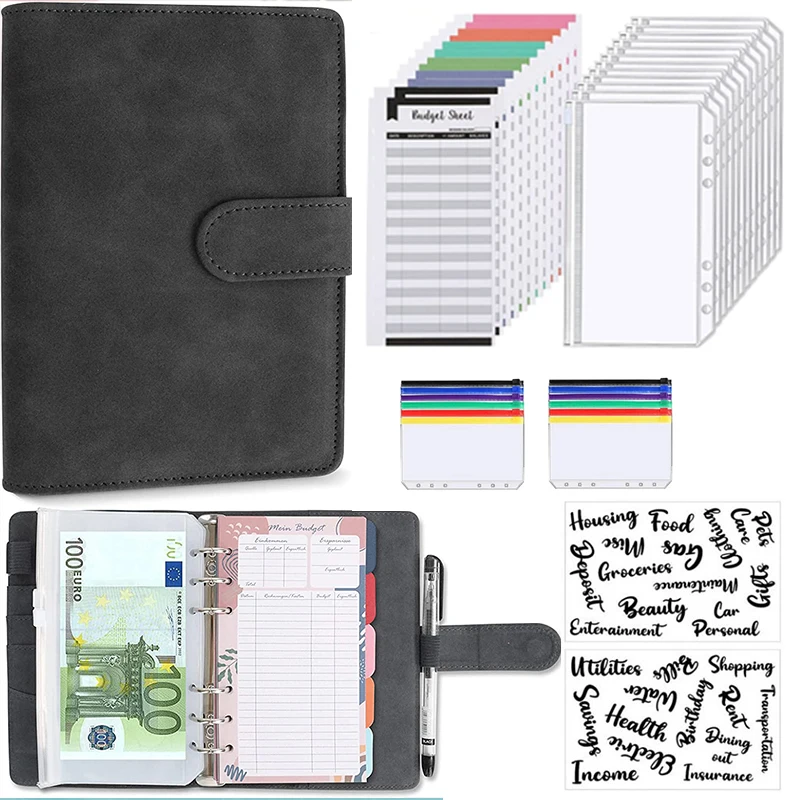 2023 Budget Binder with Zipper Envelopes Organizer with Cash Envelopes for Budgeting Saving Money A6 Planner with 6 Pockets