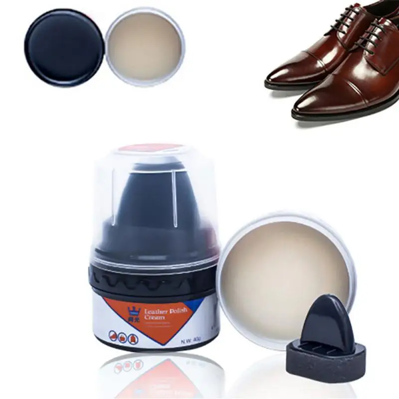 

40g Multi-functional White/Black Shoe Polish Colorless Light Shoes Rub Leather Cleaner Shoes Brush Care Sponge Wax TSLM1