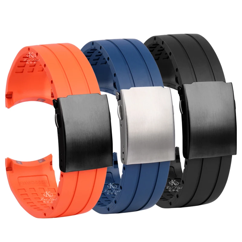 Premium Arc Mouth Watchband - Rubber Strap in Black, Orange, and Blue