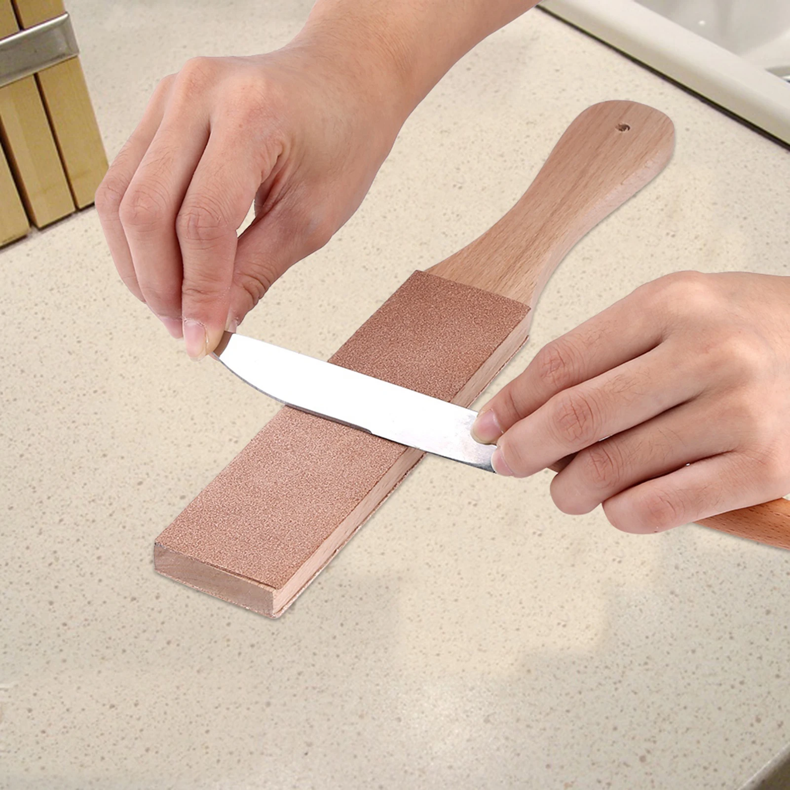 Leather Sharpener with Wood Handle Multifunctional Leather Craft Polish Sharpening Strop Handmade Razor Polishing Board
