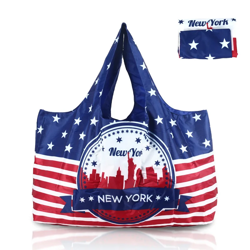 

USA Independence Day Gift Bags Foldable Environmentally Waterproof Shopping Tote Bag Women's Large Capacity Travel Handbag