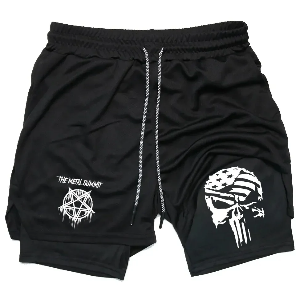 Men Anime Double Layer Shorts Gym Workout Printed Sports Multi-Performance Training Quick-Drying Jogging Pants Towel Pants M-3XL