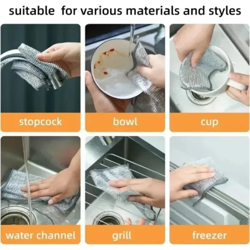Cleaning Cloth 20Pcs Magic Steel Wire Single-sided Metal Silver Wires Rags Kitchen Dish Pot Washing
