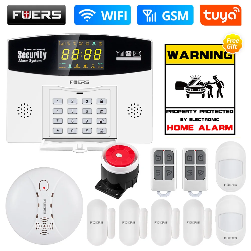 Fuers Tuya Smart WIFI 4G GSM Alarm System Burglar Alarm 433MHZ Wireless Wired Zone Link To Alexa Google Motion Sensor IP Camera Tire Pressure Alarm Alarm Systems & Security