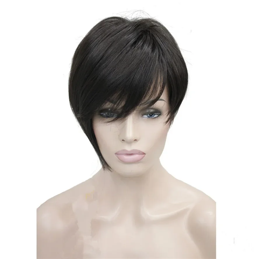 

Asymmetric Inclined Bangs Women's Wigs Short Straight Bob Natural Synthetic Full Wig