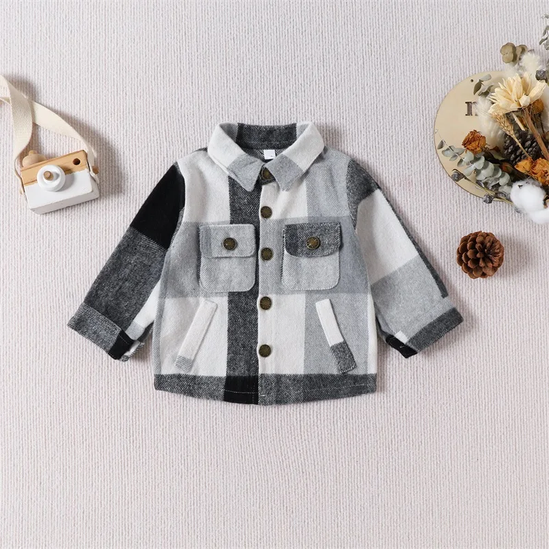 

Toddler Boys Girls Flannel Shirts Long Sleeve Plaid Jacket Button Down Baby Shacket Fall Clothes