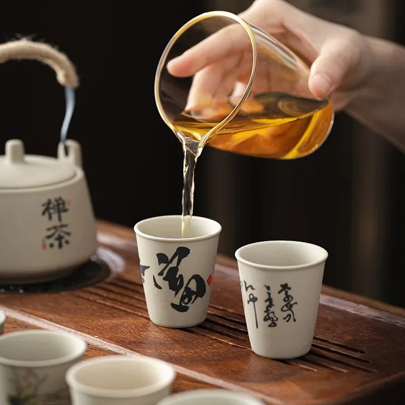 INS New Coarse Ceramic Teacup Chinese High Price Teacup Exquisite Ancient Teacup Personalized Eight Gift Box Set