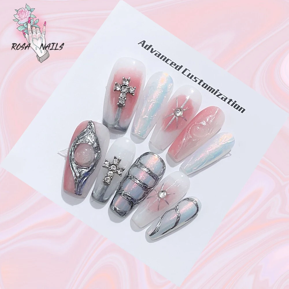 Fake Nails Amazon Fake Designer Diamond Coffin Nail|iridescent