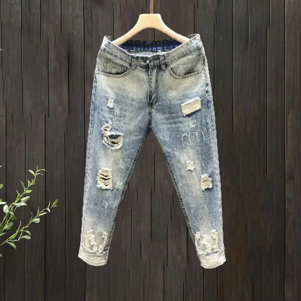 Simple Ripped Jeans Easy-care Men Jeans Slim-fitting Dress Up Men Ripped Denim Pants ripped jeans,ripped patchwork jeans