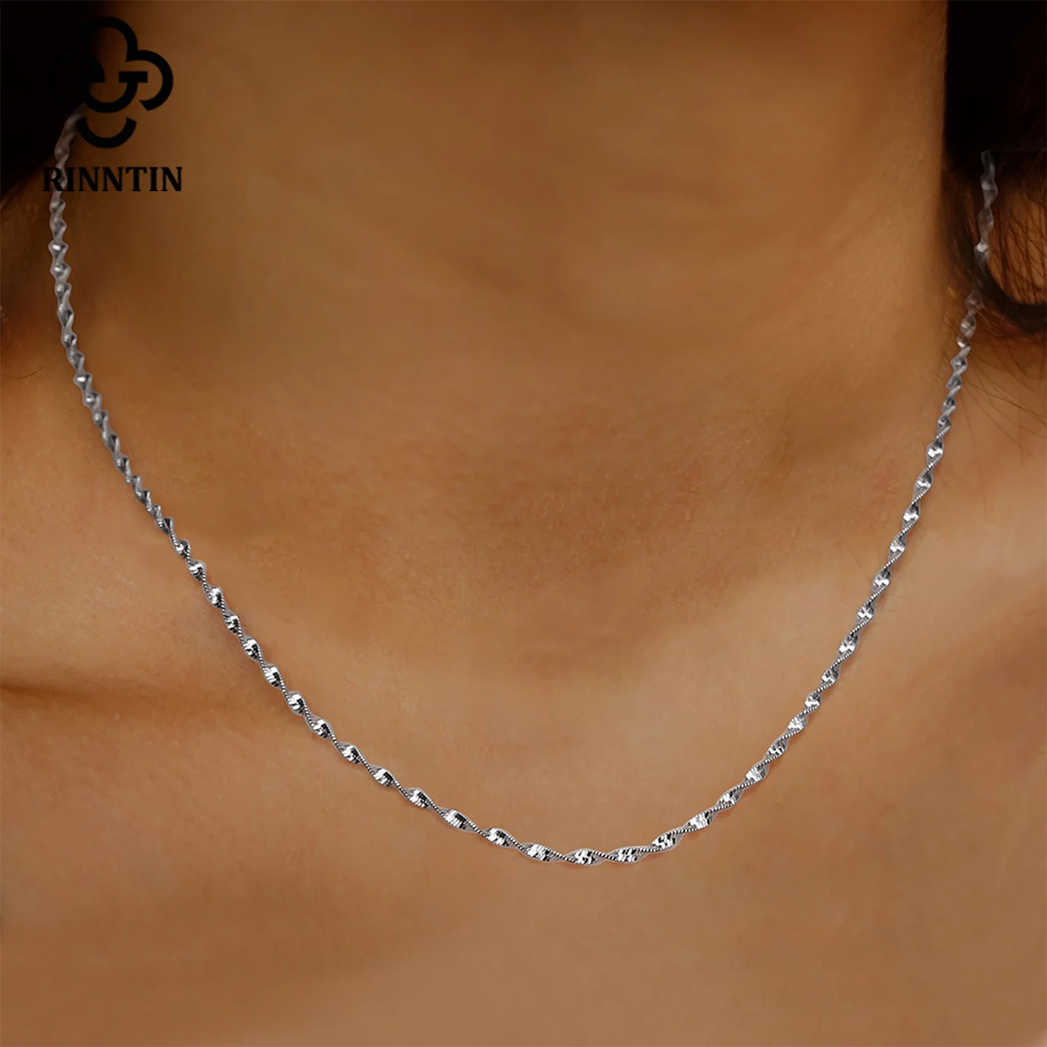 Rinntin Vintage 925 Sterling Silver Link Necklace Fashion Women Men Dainty Neck Chain Hip Hop Rhodium Neck Jewelry Gift SC21 4