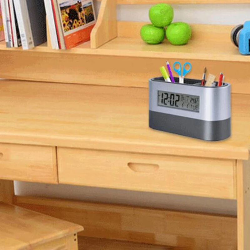 

Durable Convenient Pen Holder Clock Electronic Alarm Digital Display Home Plastic Temperature Thermometer Timer