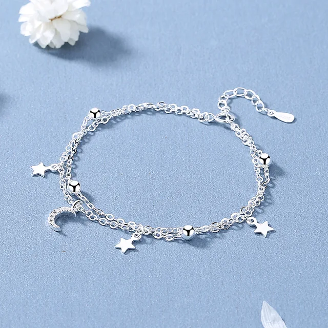 925 silver jewelry pulseras five-pointed star pulseiras diy STVH 68