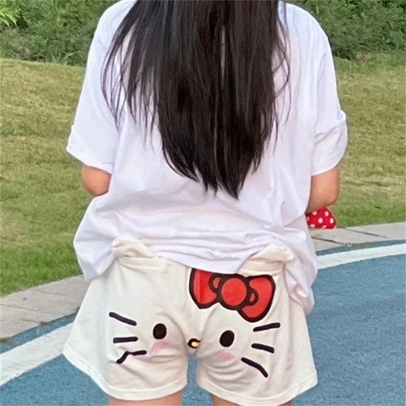 

Милые короткие шорты Hello Kitty, популярные штаны, повседневные эластичные штаны, сексуальные крутые хлопковые шорты для отдыха, летняя новая милая одежда для пар