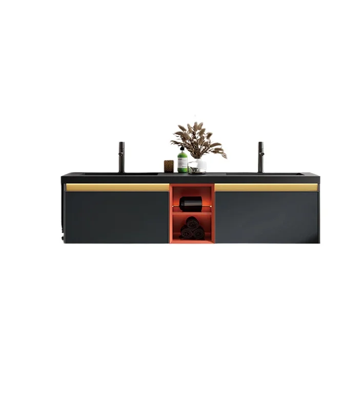 Solid Wood Paint Table-board Pure Black Rock Plate Bathroom Cabinet W0001