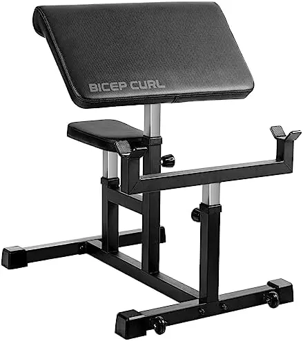 

Adjustable Preacher Curl Bench, Strength Training Biceps Bench, Gym Quality Seated Bench with Moving Wheels